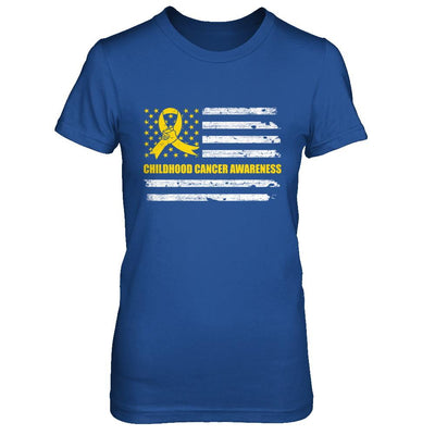 Yellow Ribbon Childhood Cancer Awareness US Flag-T-Shirt & Hoodie-Women's T-Shirt-Royal