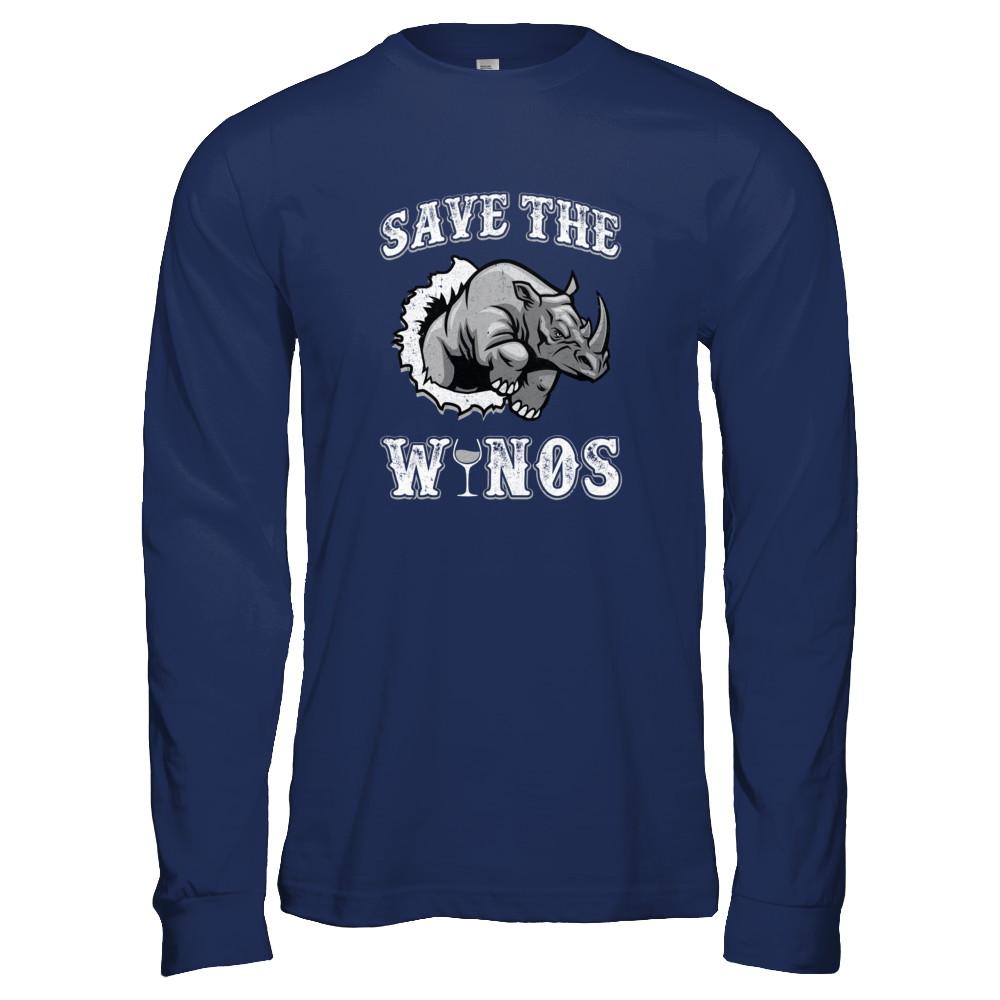 Save The Winos Wine Rhino-T-Shirt & Tank Top-Long Sleeve T-Shirt-Navy