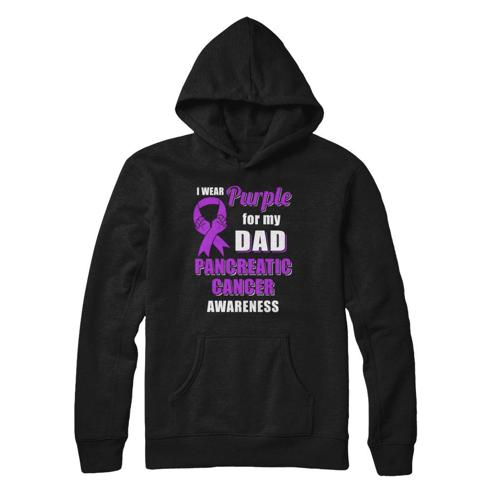 I Wear Purple For My Dad Pancreatic Cancer Son Daughter-T-Shirt & Hoodie-Pullover Hoodie-Black