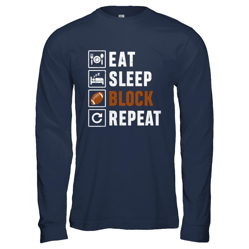 Funny Eat Sleep Block Repeat Football Gifts-T-Shirt & Hoodie-Long Sleeve T-Shirt-Navy