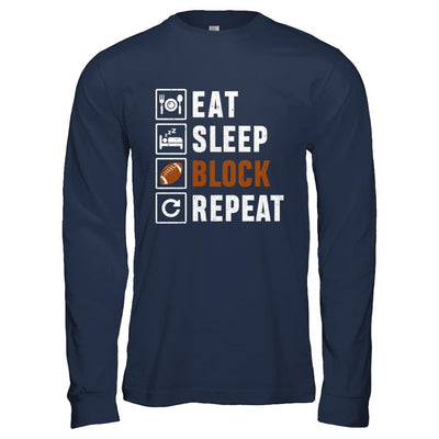 Funny Eat Sleep Block Repeat Football Gifts-T-Shirt & Hoodie-Long Sleeve T-Shirt-Navy