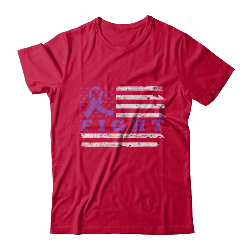 Fight Purple Ribbon US Flag Alzheimer's Pancreatic Awareness-T-Shirt & Hoodie-Classic T-Shirt-Red