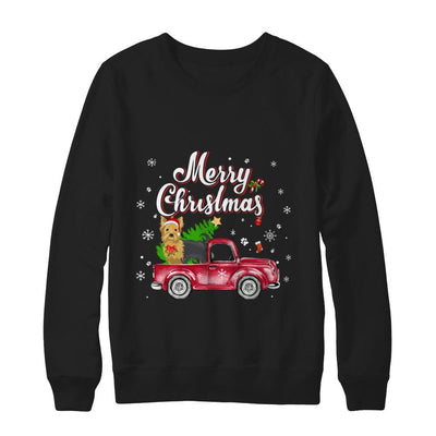 Yorkie Retriever Rides Red Truck Christmas Pajama-T-Shirt & Sweatshirt-Crewneck Sweatshirt-Black