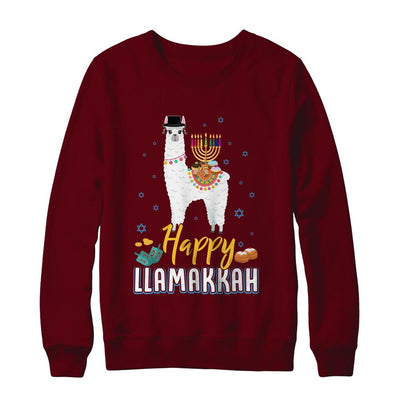 Funny Happy Llamakkah Hanukkah Llama-T-Shirt & Sweatshirt-Crewneck Sweatshirt-Maroon