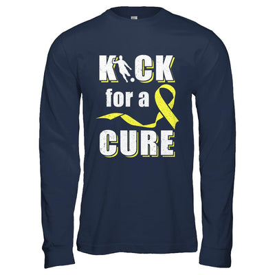 Kick For A Cure Soccer Yellow Childhood Cancer Awareness-T-Shirt & Hoodie-Long Sleeve T-Shirt-Navy