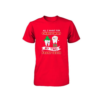All I Want For Christmas Is My Two Front Teeth Funny Youth-Youth Shirt-Youth T-Shirt-Red