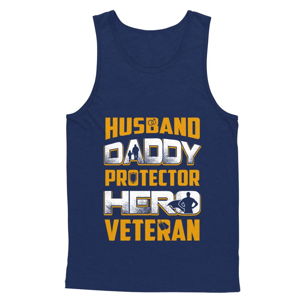 Husband Daddy Protector Hero Veteran-T-Shirt & Hoodie-Unisex Tank-Navy