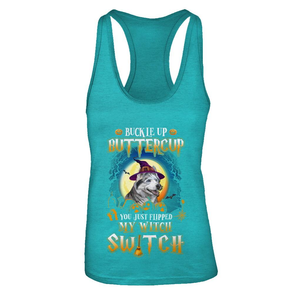 Buckle Up Buttercup Halloween Witch Husky Costume-T-Shirt & Tank Top-Women's Ideal Racerback Tank-Tahiti Blue