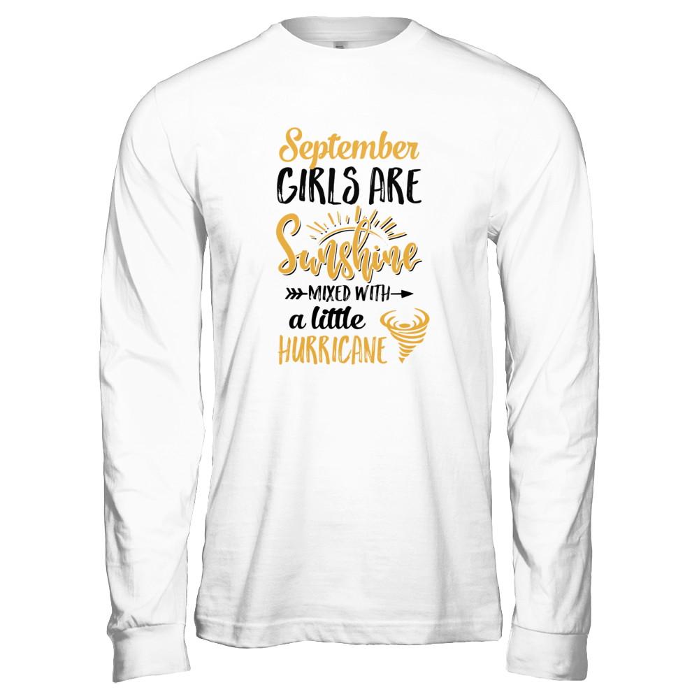 September Girls Sunshine Mixed With A Little Hurricane Birthday-T-Shirt & Tank Top-Long Sleeve T-Shirt-Heather Grey