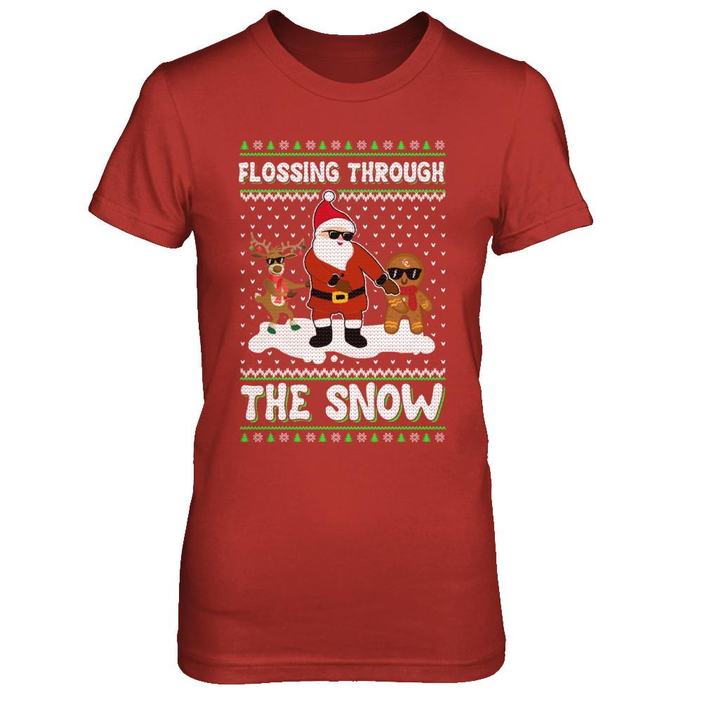 Flossing Through The Snow Santa Ugly Christmas Sweater-T-Shirt & Sweatshirt-Women's T-Shirt-Red
