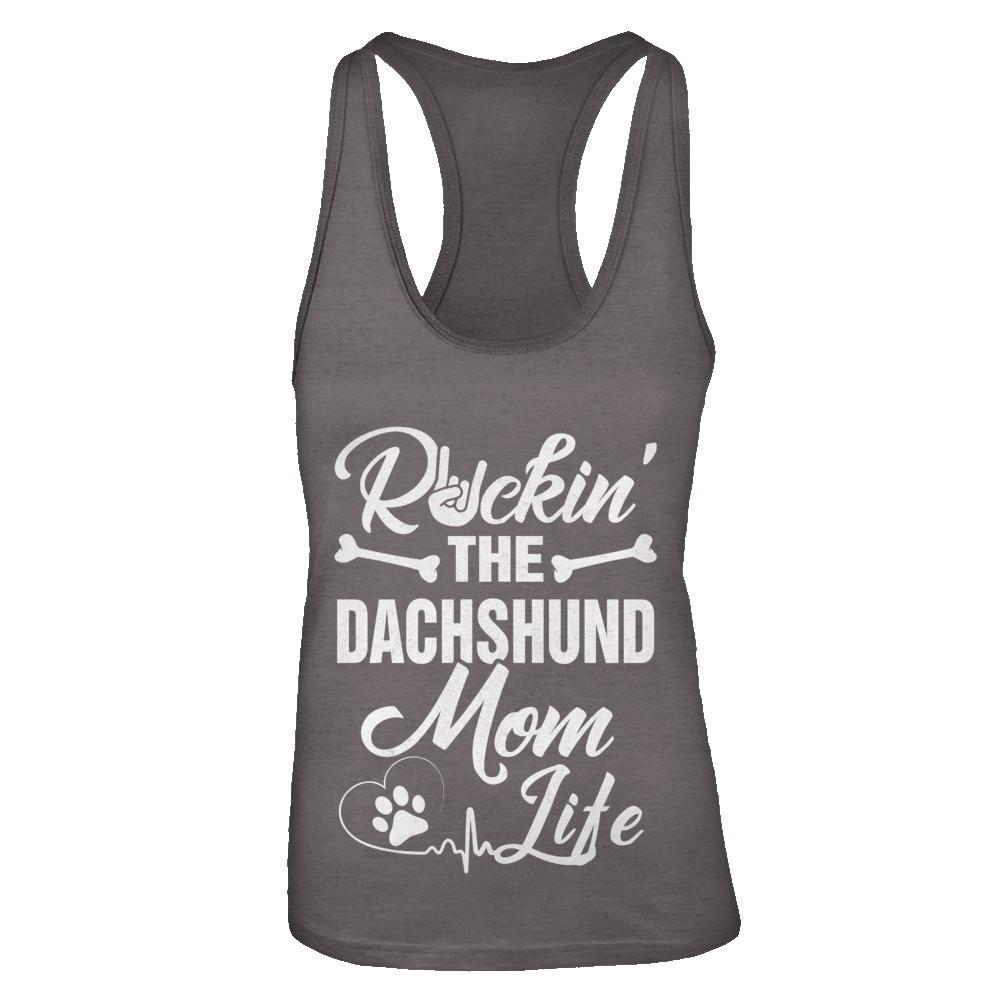 Rockin The Dachshund Mom Life-T-Shirt & Tank Top-Women's Ideal Racerback Tank-Dark Grey
