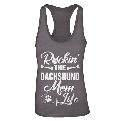 Rockin The Dachshund Mom Life-T-Shirt & Tank Top-Women's Ideal Racerback Tank-Dark Grey