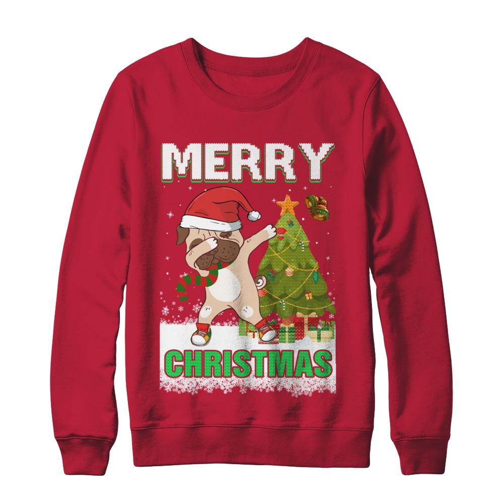 Cute Pug Claus Merry Christmas Ugly Sweater-T-Shirt & Sweatshirt-Crewneck Sweatshirt-Red