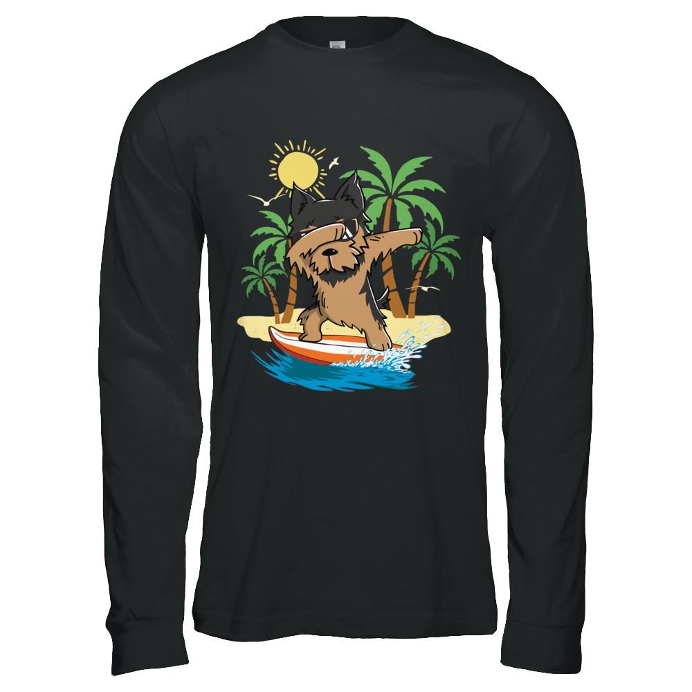Summer Vacation Dabbing Yorkie Surfing Surfboard Gift-T-Shirt & Hoodie-Long Sleeve T-Shirt-Black