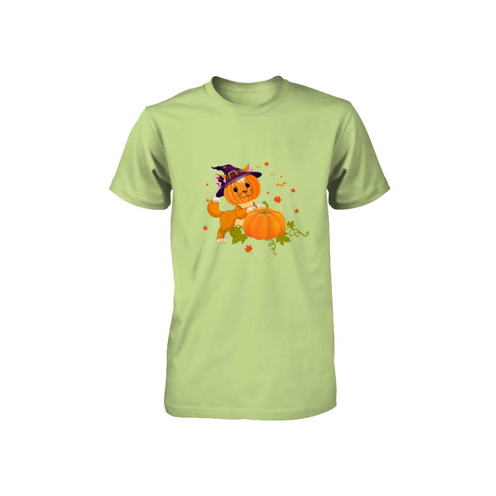 Funny Halloween Cat Pumpkin Costume Youth-Youth Shirt-Toddler T-Shirt-Key Lime