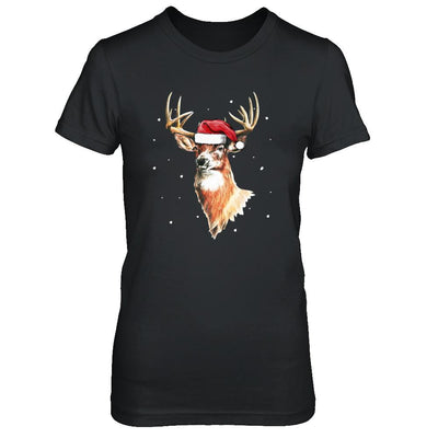 Christmas Pajama Deer With Santa Hat Hunting Hunter-T-Shirt & Sweatshirt-Women's T-Shirt-Black