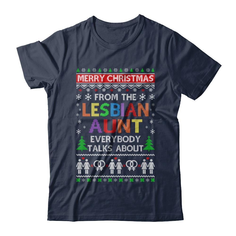 LGBT Merry Christmas From Lesbian Aunt Ugly Christmas Sweater-T-Shirt & Sweatshirt-Classic T-Shirt-Navy