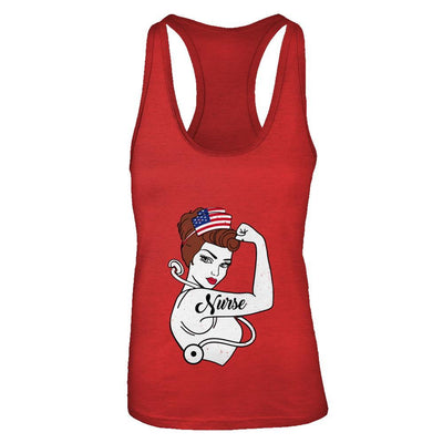 Nurse Vet Strong Woman American Flag Nursing 4Th Of July-T-Shirt & Tank Top-Women's Ideal Racerback Tank-Red