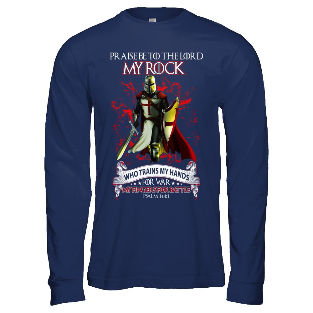 Praise The Lord My Rock Who Trains My Hands For War-T-Shirt & Hoodie-Long Sleeve T-Shirt-Navy