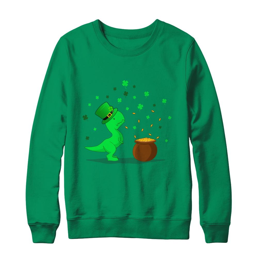 Lucky Dinosaur T-Rex St Patrick's Day Gift-T-Shirt & Hoodie-Crewneck Sweatshirt-Irish Green