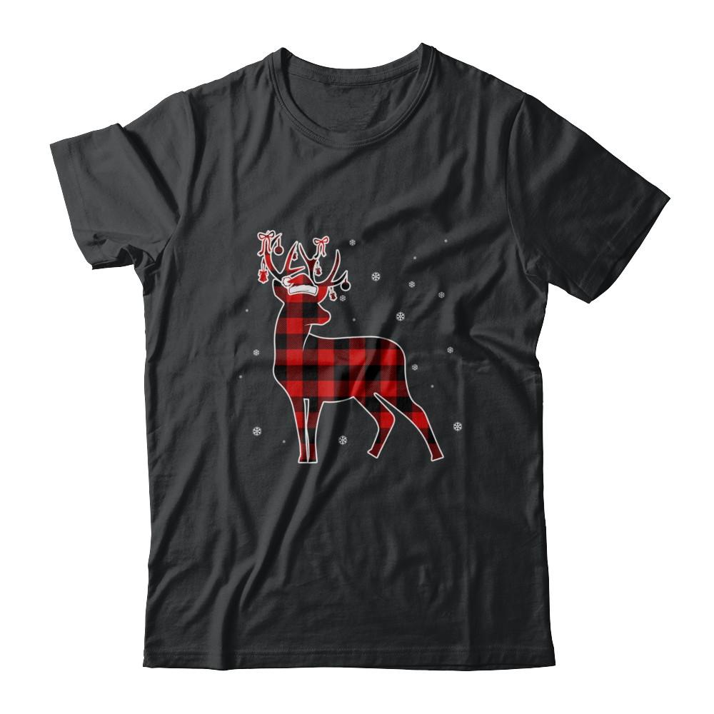 Red Plaid Deer Santa Hat Christmas Buffalo Plaid