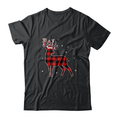 Red Plaid Deer Santa Hat Christmas Buffalo Plaid-T-Shirt & Sweatshirt-Classic T-Shirt-Black