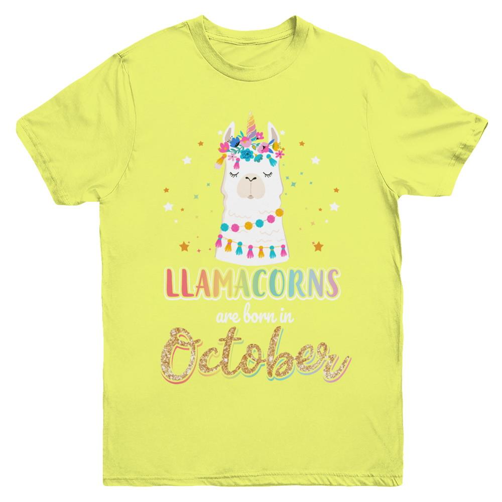 Llama Unicorn Llamacorns Born In October Birthday Gift Youth-Youth Shirt-Youth T-Shirt-Daisy