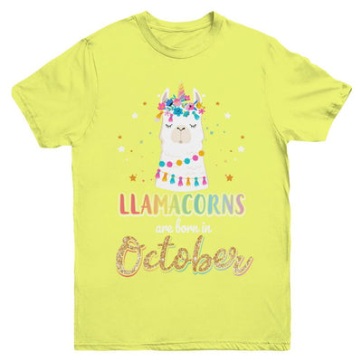Llama Unicorn Llamacorns Born In October Birthday Gift Youth-Youth Shirt-Youth T-Shirt-Daisy