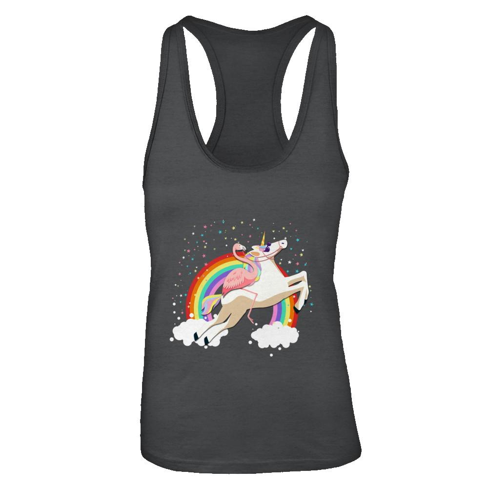 Flamingo Pink Bird Riding Unicorn-T-Shirt & Tank Top-Women's Ideal Racerback Tank-Black