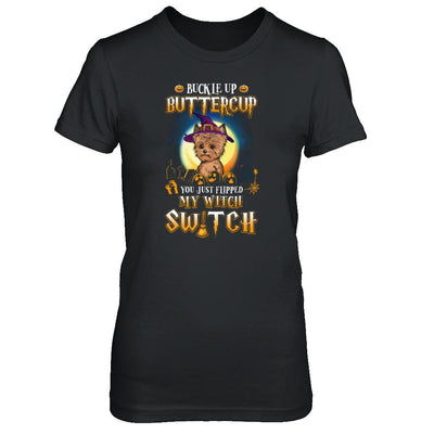 Buckle Up Buttercup Halloween Witch Yorkie Costume-T-Shirt & Tank Top-Women's T-Shirt-Black