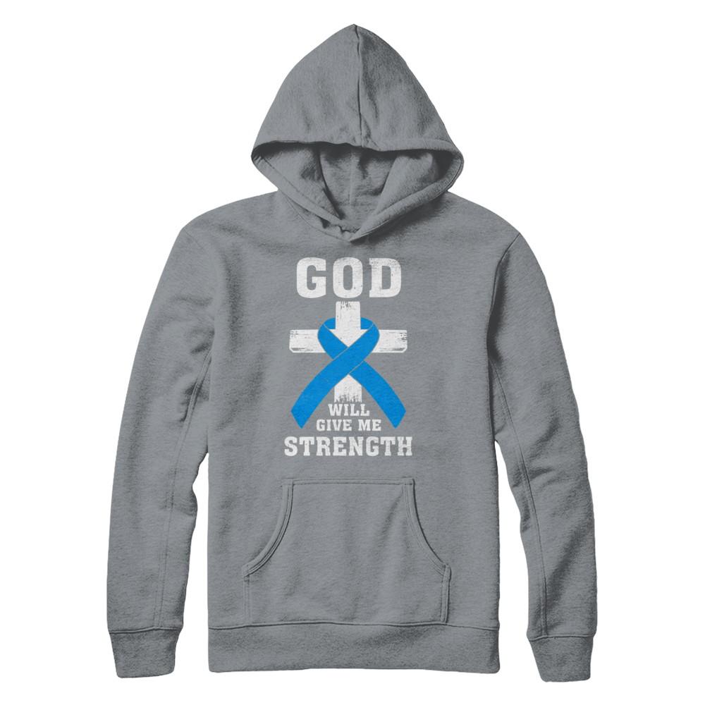 God Will Give Me Strength Blue Cancer Ribbon Gift-T-Shirt & Hoodie-Pullover Hoodie-Light Steel