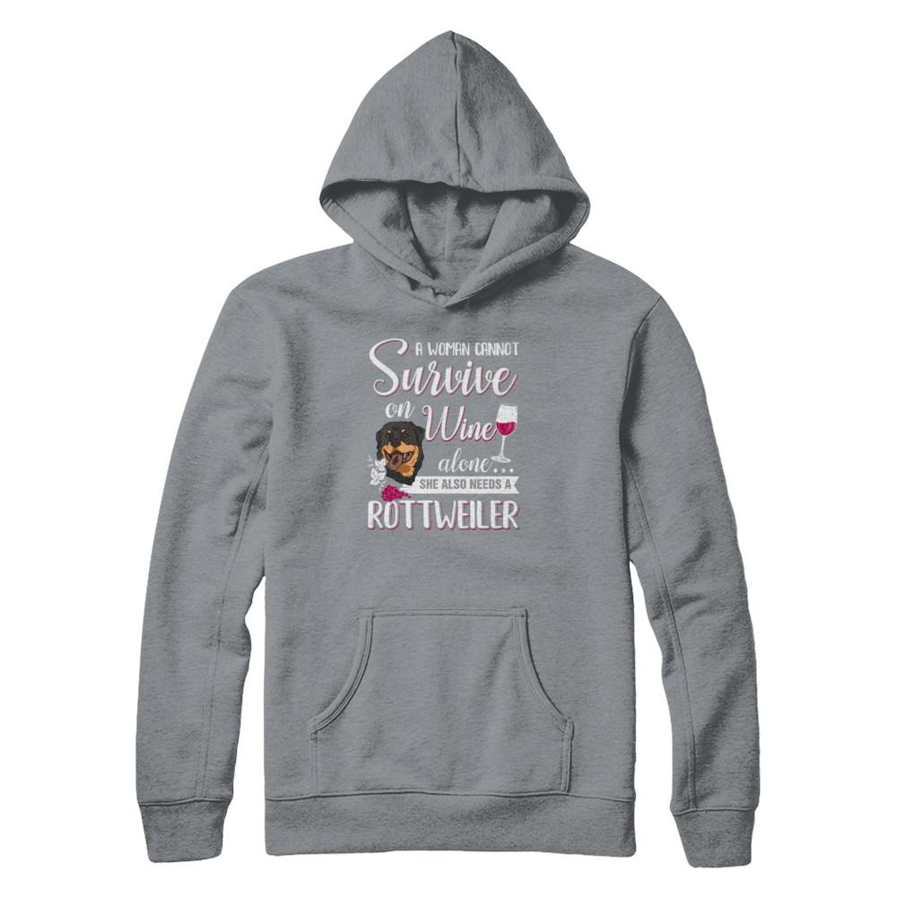 A Woman Can't Survive On Wine Alone Rottweiler Dog-T-Shirt & Tank Top-Pullover Hoodie-Light Steel