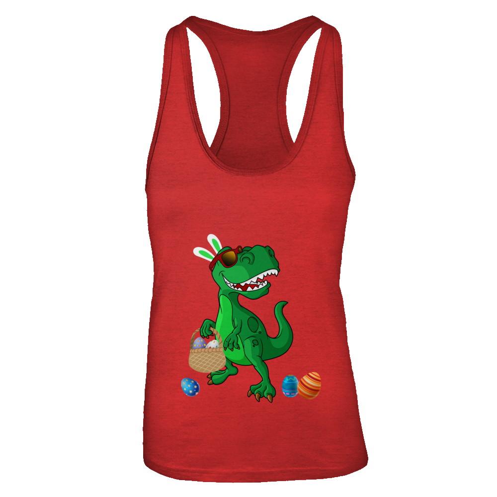 Funny Dabbing Cool Easter Bunny Dinosaur-T-Shirt & Tank Top-Women's Ideal Racerback Tank-Red