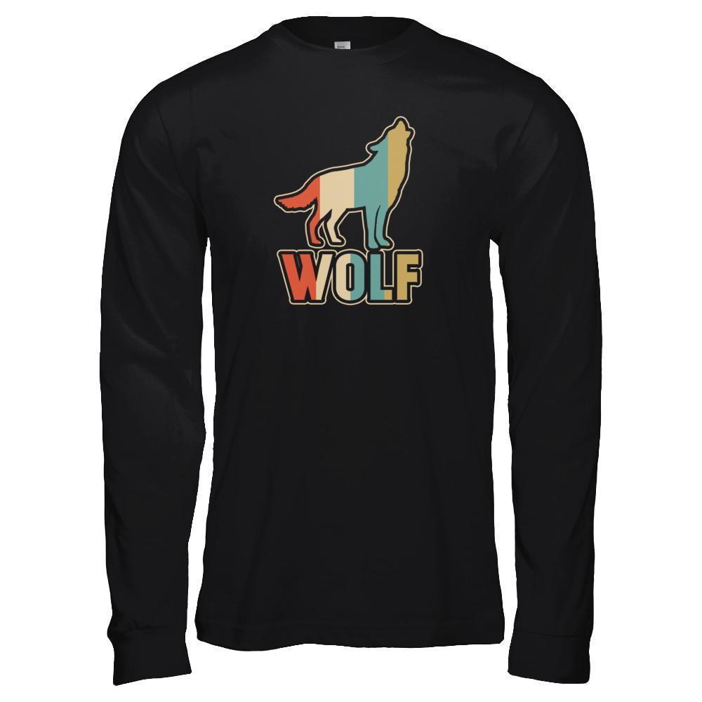 Classic Vintage Retro Style Wolf-T-Shirt & Tank Top-Long Sleeve T-Shirt-Black