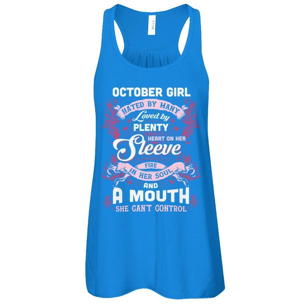 October Girl Hated By Many Loved By Plenty Heart On Her Sleeve-T-Shirt & Tank Top-Women's Flowy Racerback Tank-True Royal