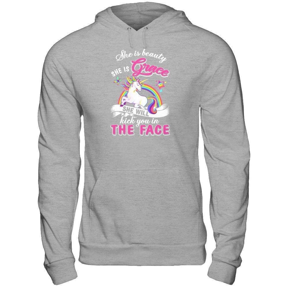 She Is Beauty She Is Grace She'll Kick You In The Face-T-Shirt & Tank Top-Pullover Hoodie-Sport Grey