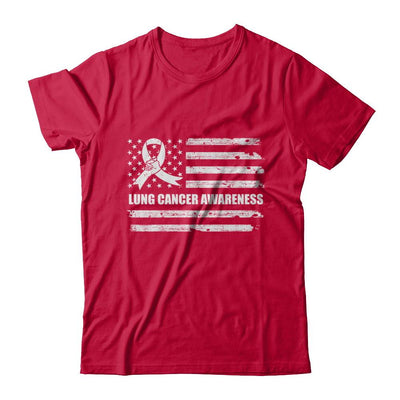 Clear Ribbon Lung Cancer Awareness US Flag-T-Shirt & Hoodie-Classic T-Shirt-Red