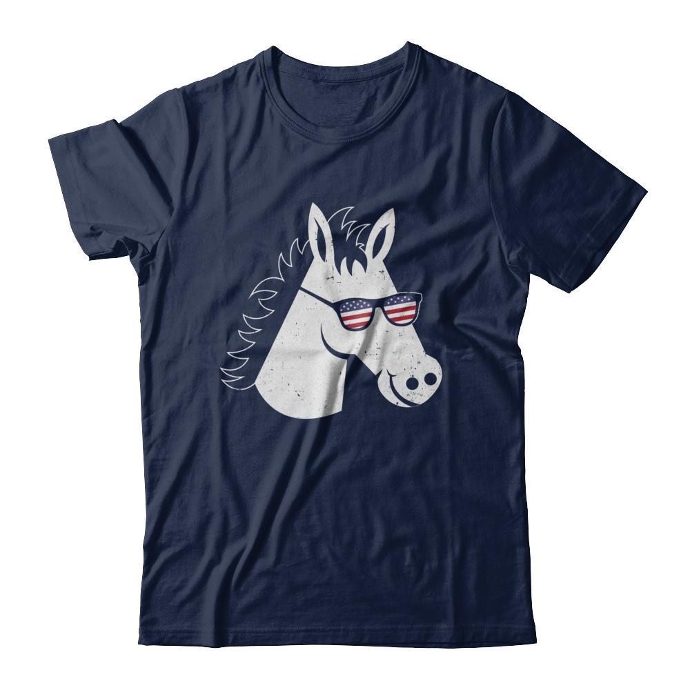July 4Th Patriotic USA American Flag With Horse-T-Shirt & Hoodie-Classic T-Shirt-Navy