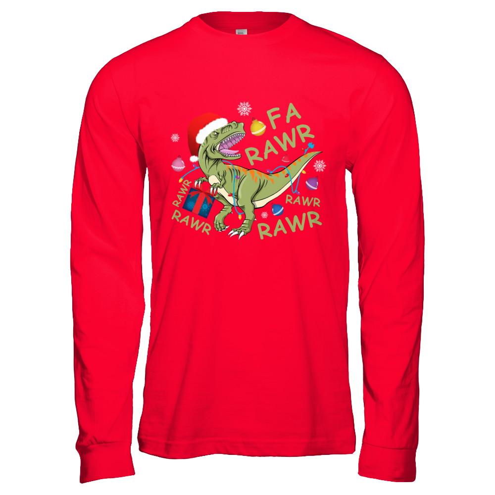 Christmas Funny Dinosaur T-Rex Claus Fa Rawr Rawr-T-Shirt & Hoodie-Long Sleeve T-Shirt-Red