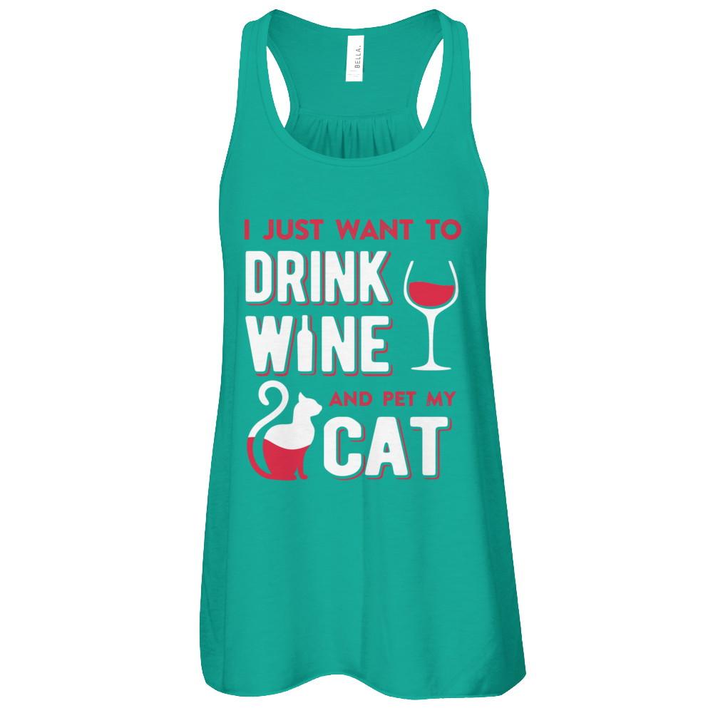 I Just Want To Drink Wine And Pet My Cat-T-Shirt & Tank Top-Women's Flowy Racerback Tank-Kelly