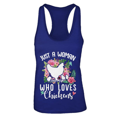 Just A Woman Who Loves Chickens-T-Shirt & Tank Top-Women's Ideal Racerback Tank-Royal