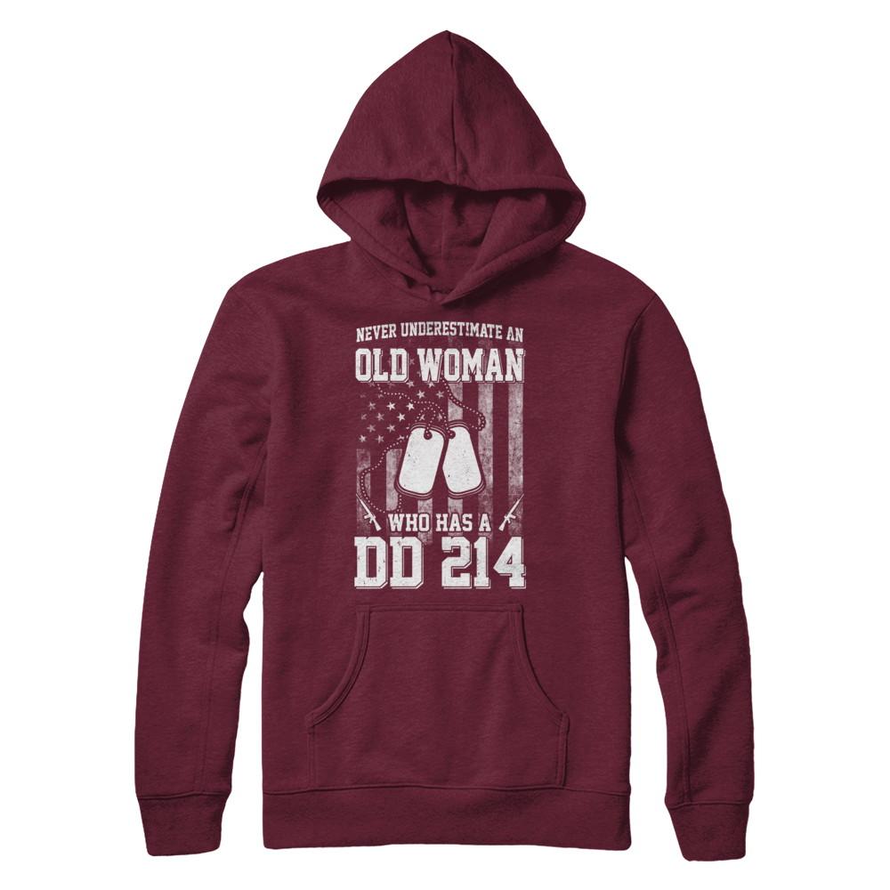 Never Underestimate An Old Woman Who Has DD214-T-Shirt & Hoodie-Hanes - Heavyweight Pullover Hoodie-Maroon