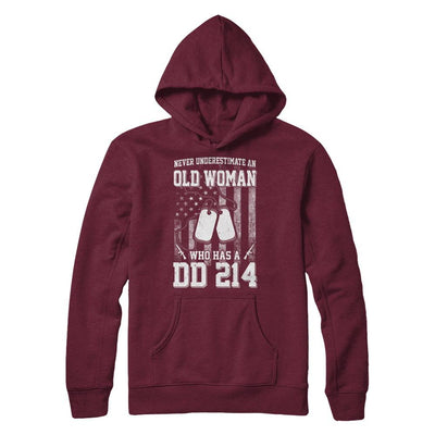 Never Underestimate An Old Woman Who Has DD214-T-Shirt & Hoodie-Hanes - Heavyweight Pullover Hoodie-Maroon