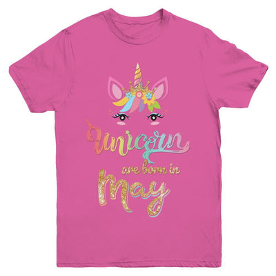 Cute Unicorns Are Born In May Birthday Gift Youth-Youth Shirt-Youth T-Shirt-Heliconia