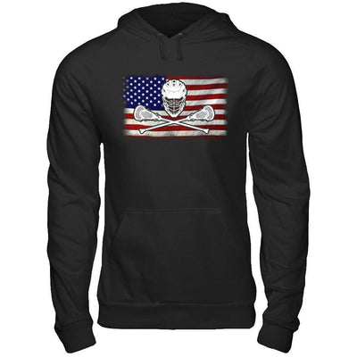 Lacrosse Helmet Crossed America Flag-T-Shirt & Hoodie-Pullover Hoodie-Black