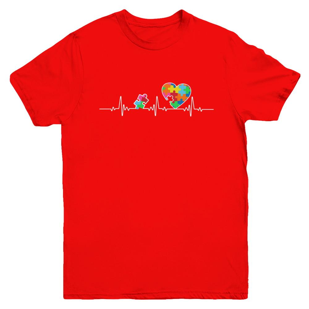 Autism Puzzle Heartbeat Autism Awareness Youth-Youth Shirt-
