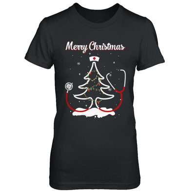 Merry Christmas Stethoscope Nurse Christmas Tree Xmas-T-Shirt & Sweatshirt-Women's T-Shirt-Black