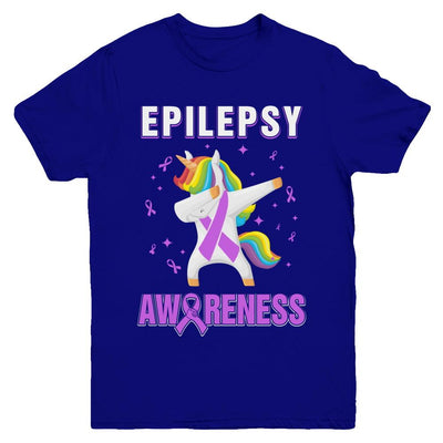 Inspirational Epilepsy Awareness Unicorn Support Youth-Youth Shirt-Youth T-Shirt-Navy