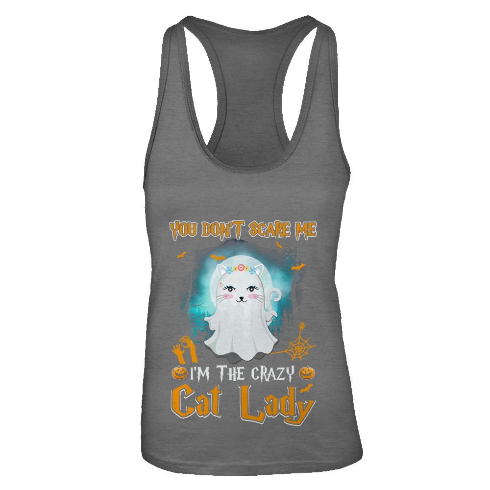 You Don't Scare Me I'm A Crazy Cat Lady Ghost Halloween-T-Shirt & Tank Top-Women's Ideal Racerback Tank-Dark Grey