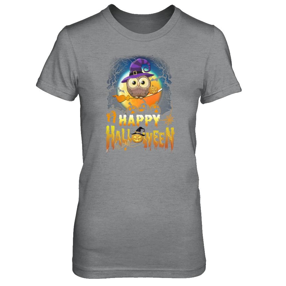 Happy Halloween Owl Witch-T-Shirt & Tank Top-Women's T-Shirt-Sport Grey